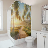 カリブの/トロピカル/ハワイアンビーチ夕日 シャワーカーテン (インサイチュ)