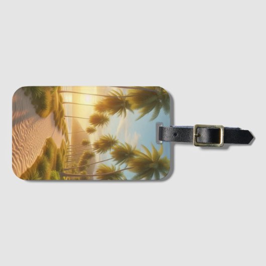 カリブの/トロピカル/ハワイアンビーチ夕日 ラゲッジタグ (正面横)