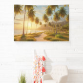 カリブの/トロピカル/ハワイアンビーチ夕日 横断幕 (インサイチュ)