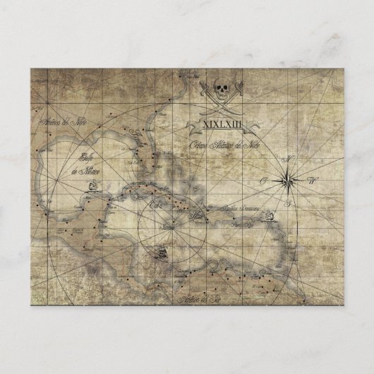 カリブの – 古いマップ ポストカード (正面)