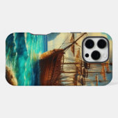 カリブの/熱帯ビーチ船アート iPhoneケース (裏面横)