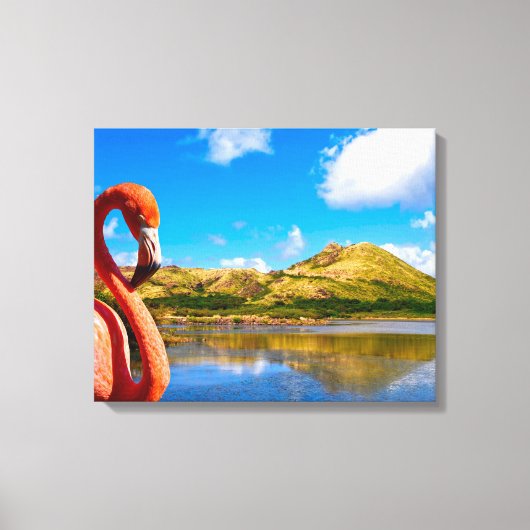 カリブのSt Kitts Triptychのフラミンゴ キャンバスプリント (正面)