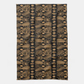 カリブのTribal Mudcloth:ブラック、金ゴールド キッチンタオル (縦)