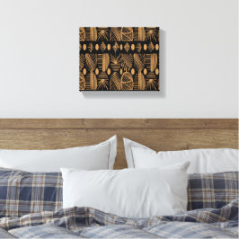 カリブのTribal Mudcloth：ブラック、金ゴールド キャンバスプリント