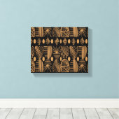 カリブのTribal Mudcloth：ブラック、金ゴールド キャンバスプリント (インサイチュ (ウッドフロア))