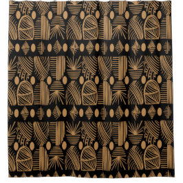 カリブのTribal Mudcloth:ブラック、金ゴールド シャワーカーテン