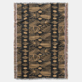 カリブのTribal Mudcloth：ブラック、金ゴールド スローブランケット (正面縦)