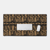 カリブのTribal Mudcloth：ブラック、金ゴールド デスクマット (キーボード&マウス)