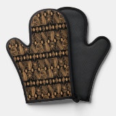 カリブのTribal Mudcloth:ブラック、金ゴールド 鍋つかみ (正面/裏面)