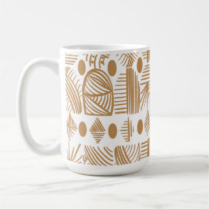 カリブのTribal Mudcloth:白、金ゴールド コーヒーマグカップ