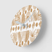 カリブのTribal Mudcloth：白、金ゴールド ラウンド壁時計 (傾斜)