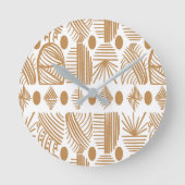 カリブのTribal Mudcloth：白、金ゴールド ラウンド壁時計 (正面)