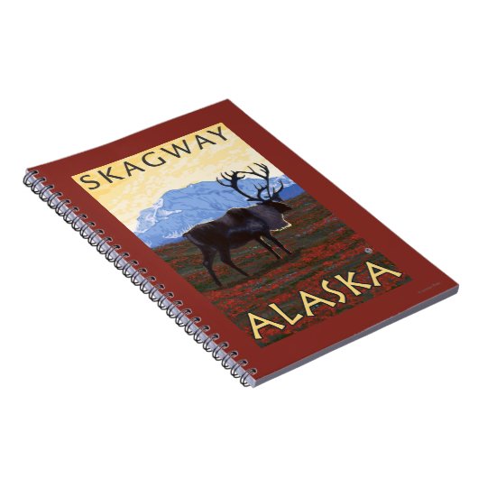 カリブーのシーン – アラスカ,スカイウェイ ノートブック (右側)