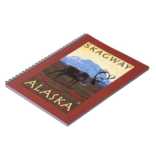 カリブーのシーン – アラスカ,スカイウェイ ノートブック (左側)