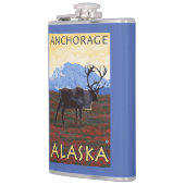 カリブー場面-アンカレッジ、アラスカ フラスク (左)