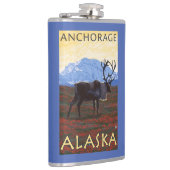 カリブー場面-アンカレッジ、アラスカ フラスク (右)