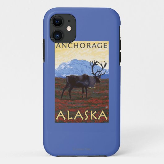 カリブー場面-アンカレッジ、アラスカ Case-Mate iPhoneケース (裏面)