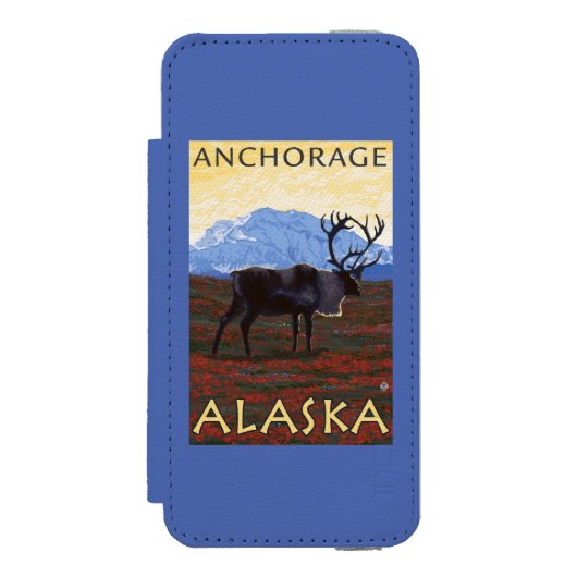 カリブー場面-アンカレッジ、アラスカ INCIPIO iPhoneウォレットケース (フォリオ 正面)