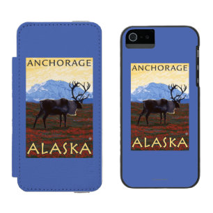 カリブー場面-アンカレッジ、アラスカ iPhone SE/5/5sウォレットケース
