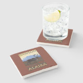 カリブー場面-ドーソン、アラスカ ストーンコースター (横)