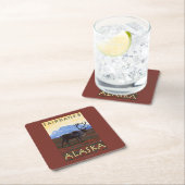 カリブー場面-フェアバンクス、アラスカ スクエアペーパーコースター (インサイチュ)