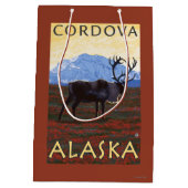カリブー場面- Cordova、アラスカ ミディアムペーパーバッグ (裏面)