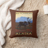 カリブー場面- Ketchikan、アラスカ クッション (ブランケット)
