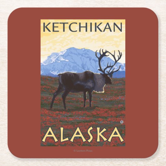 カリブー場面- Ketchikan、アラスカ スクエアペーパーコースター (正面)