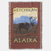 カリブー場面- Ketchikan、アラスカ スローブランケット (正面縦)
