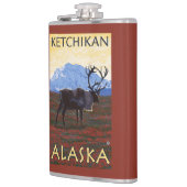 カリブー場面- Ketchikan、アラスカ フラスク (左)