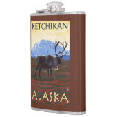 カリブー場面- Ketchikan、アラスカ フラスク (左)