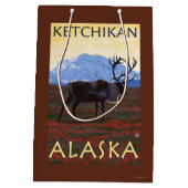 カリブー場面- Ketchikan、アラスカ ミディアムペーパーバッグ (裏面)