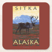 カリブー場面- Sitka、アラスカ スクエアペーパーコースター (正面)