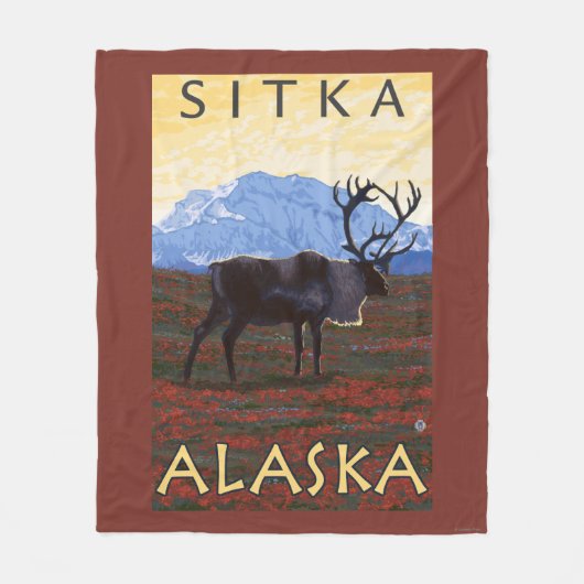 カリブー場面- Sitka、アラスカ フリースブランケット (正面)