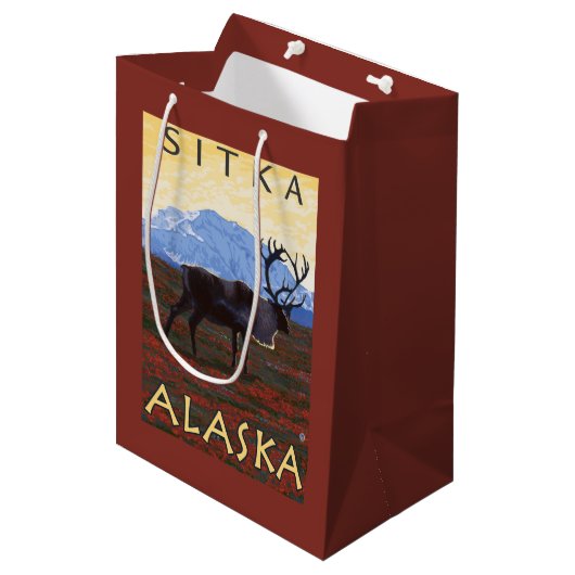 カリブー場面- Sitka、アラスカ ミディアムペーパーバッグ (正面アングル)