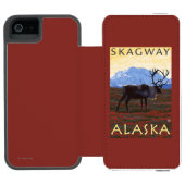 カリブー場面- Skagway、アラスカ Incipio iPhoneウォレットケース (フォリオオープン)