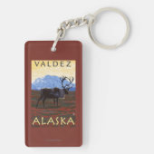 カリブー場面- Valdez、アラスカ キーホルダー (裏面)