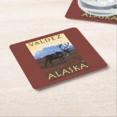 カリブー場面- Valdez、アラスカ スクエアペーパーコースター (アングル)