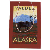 カリブー場面- Valdez、アラスカ ミディアムペーパーバッグ (裏面)