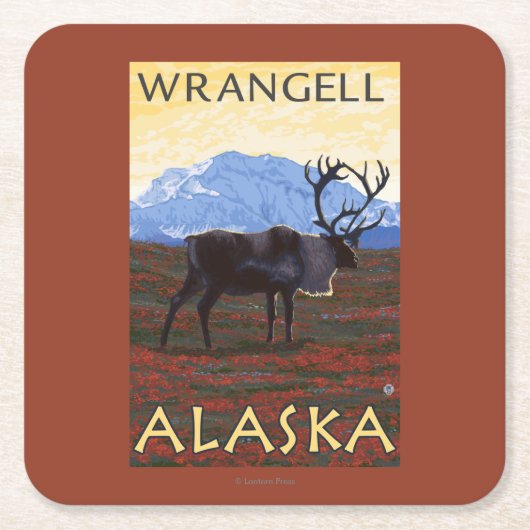 カリブー場面- Wrangell、アラスカ スクエアペーパーコースター (正面)