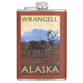 カリブー場面- Wrangell、アラスカ フラスク (正面)