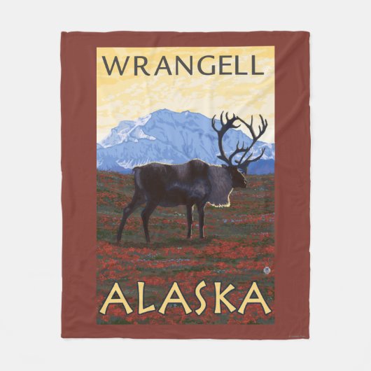 カリブー場面- Wrangell、アラスカ フリースブランケット (正面)