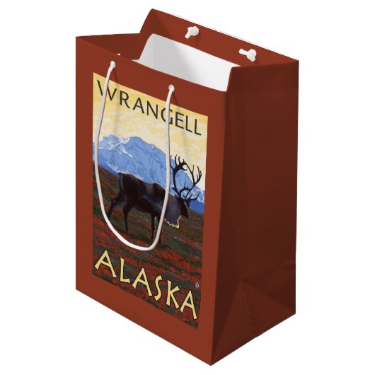 カリブー場面- Wrangell、アラスカ ミディアムペーパーバッグ (正面アングル)
