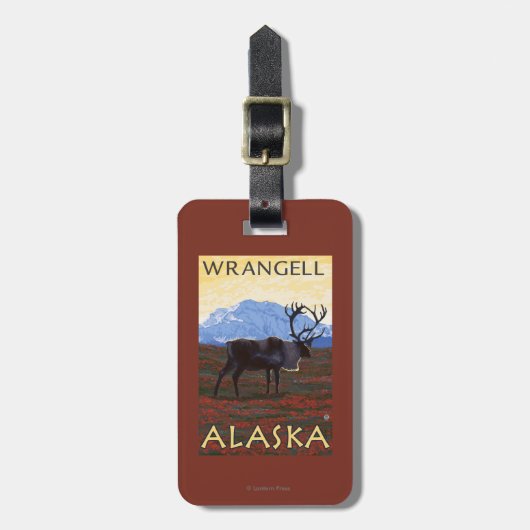 カリブー場面- Wrangell、アラスカ ラゲッジタグ (正面縦)