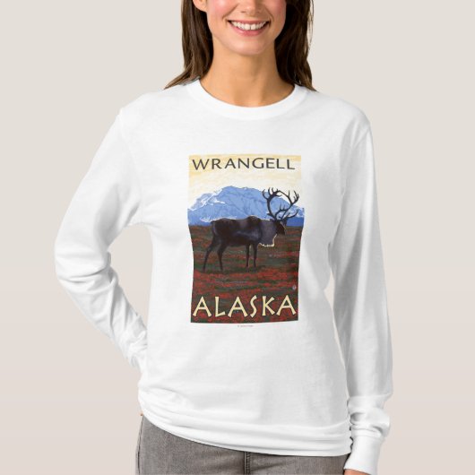 カリブー場面- Wrangell、アラスカ Tシャツ (正面)