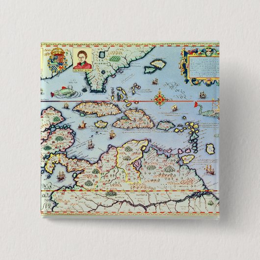 カリブ島の地図 缶バッジ (正面)