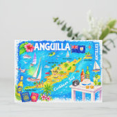 カリブ海のアングイラ水彩地図ポストカード 招待状 (スタンド正面)