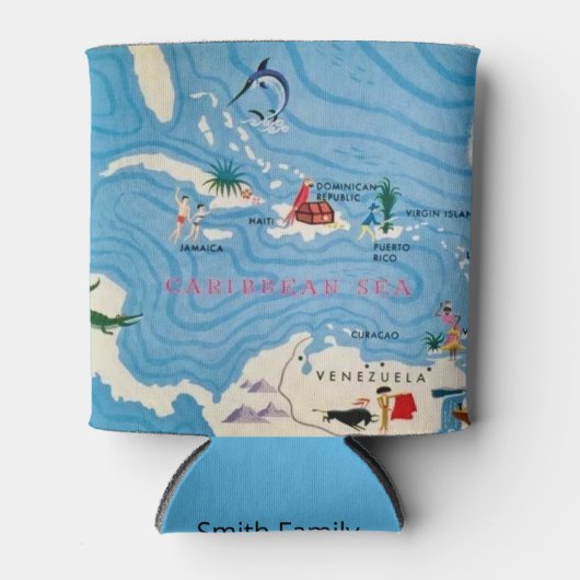カリブ海の島々 イラスト地図 缶クーラー (正面)