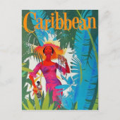 カリブ海の島を散歩する女性、ヴィンテージ、観光客 ポストカード (正面)