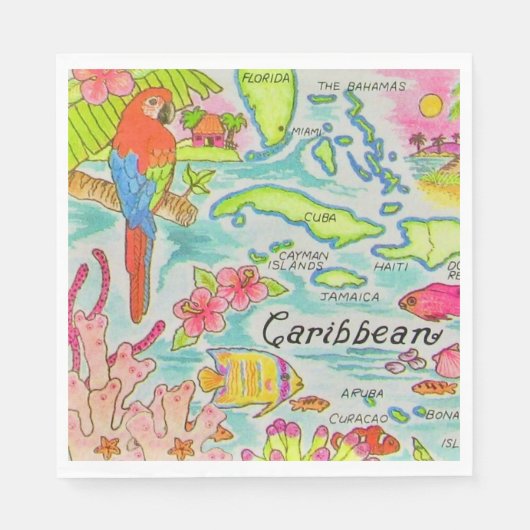カリブ海の島地図ポストカード スタンダードランチョンナプキン (正面)
